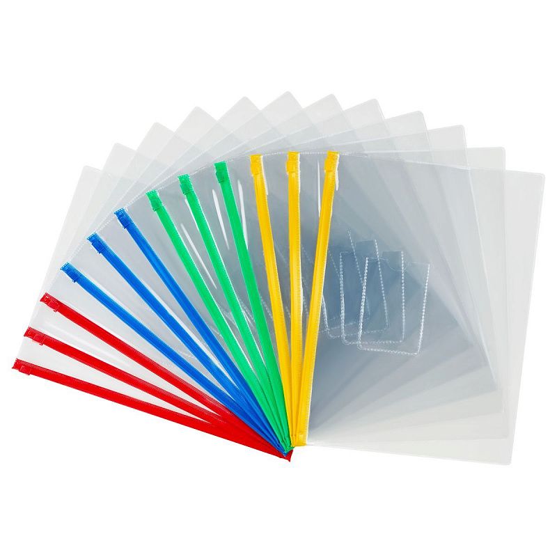 Папка-конверт на zip-молнии СТАММ В6, ПВХ, 120мкм, прозрачная, цветная молния, карман, ассорти