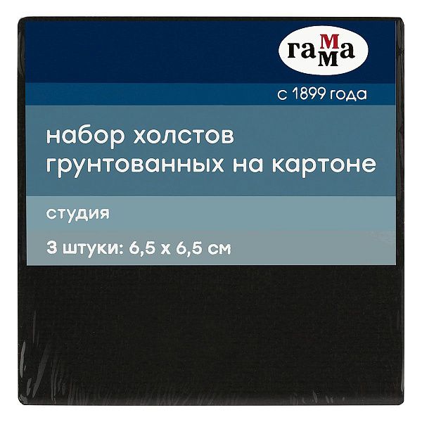 Набор холстов на картоне Гамма "Студия", 3шт., 6,5*6,5см, цвет черный, 100% хлопок, 280г/м2, мелкое