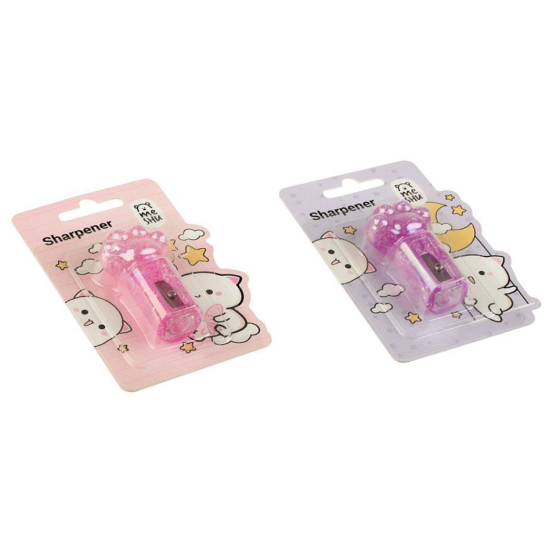 Точилка пластиковая MESHU "Cute paw", 1 отверстие, ассорти 