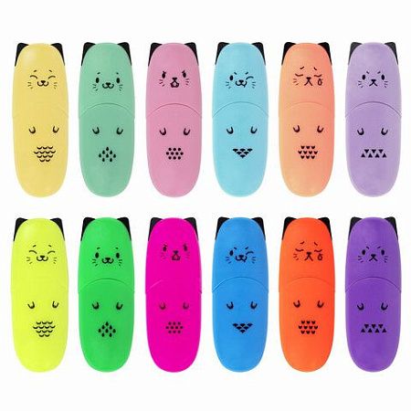 Набор текстовыделителей мини 12 ЦВЕТОВ BRAUBERG KIDS "CUTE CATS", линия 1-5 мм, 152437 