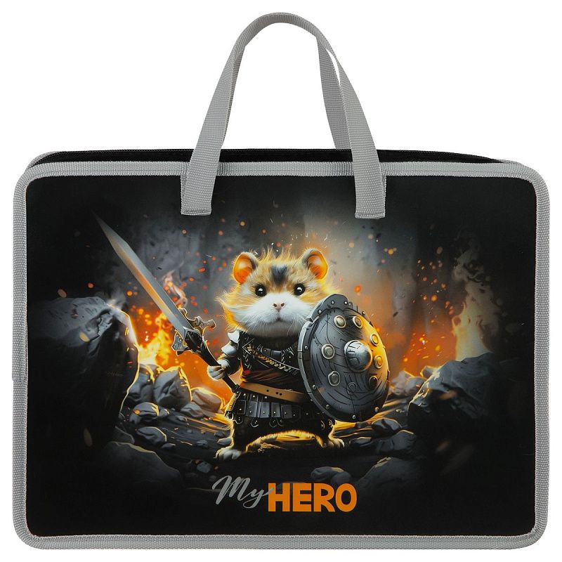Папка с ручками А4 ArtSpace "Hamster hero", пластик, на молнии, 70мм 