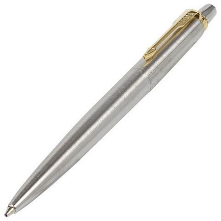 Ручка шариковая PARKER "Jotter Core Stainless Steel GT", корпус серебро, позолота, синяя, 1953182 