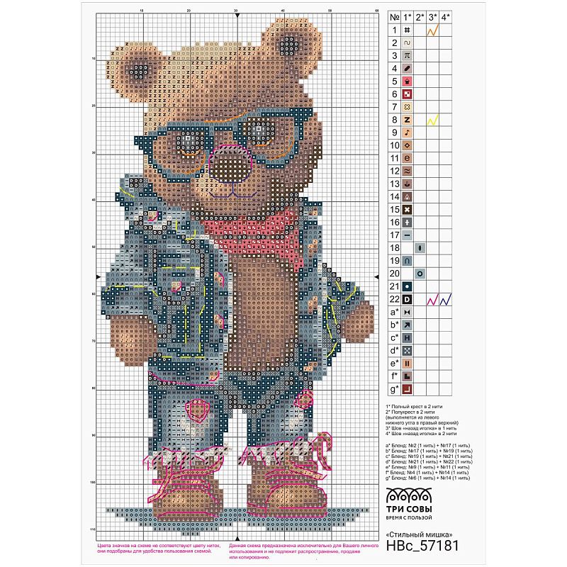 Набор для вышивания крестиком ТРИ СОВЫ "Стильный мишка", 11*20см, пакет с европодвесом