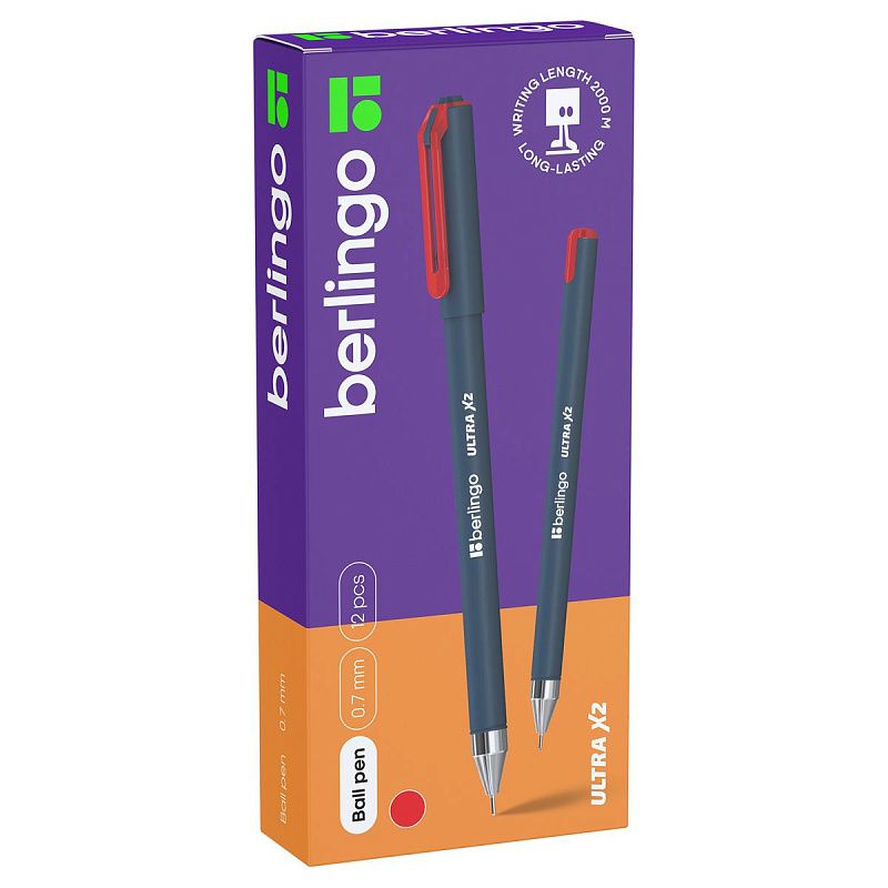 Ручка шариковая Berlingo "Ultra X2" красная, 0,7мм, игольчатый стержень 