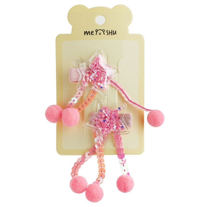 Заколки для волос MESHU, прищепки с помпонами, ассорти, 2шт., европодвес