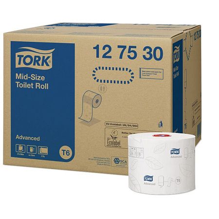 Бумага туалетная Tork "Advanced"(Т6) 2-слойная, Mid-size рулон, 100м/рул., мягкая, тиснение, белая 