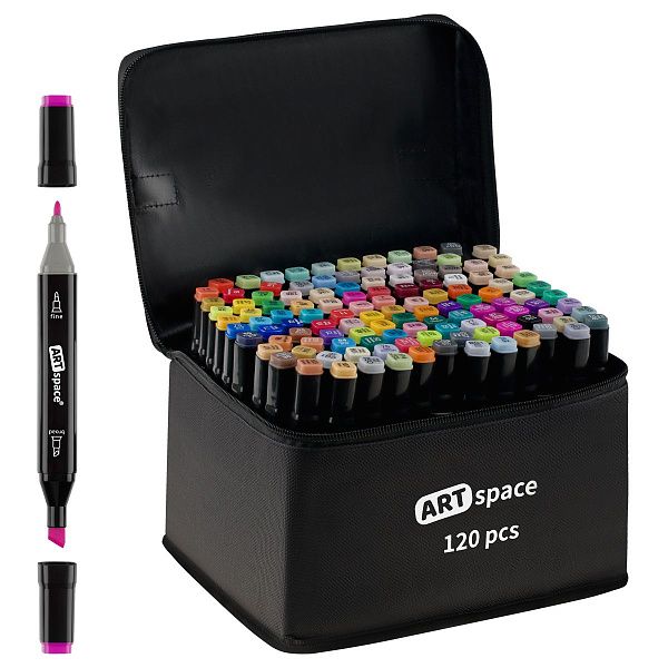 Набор двусторонних маркеров для скетчинга ArtSpace 120цв., основные цвета, пулевид./скош.