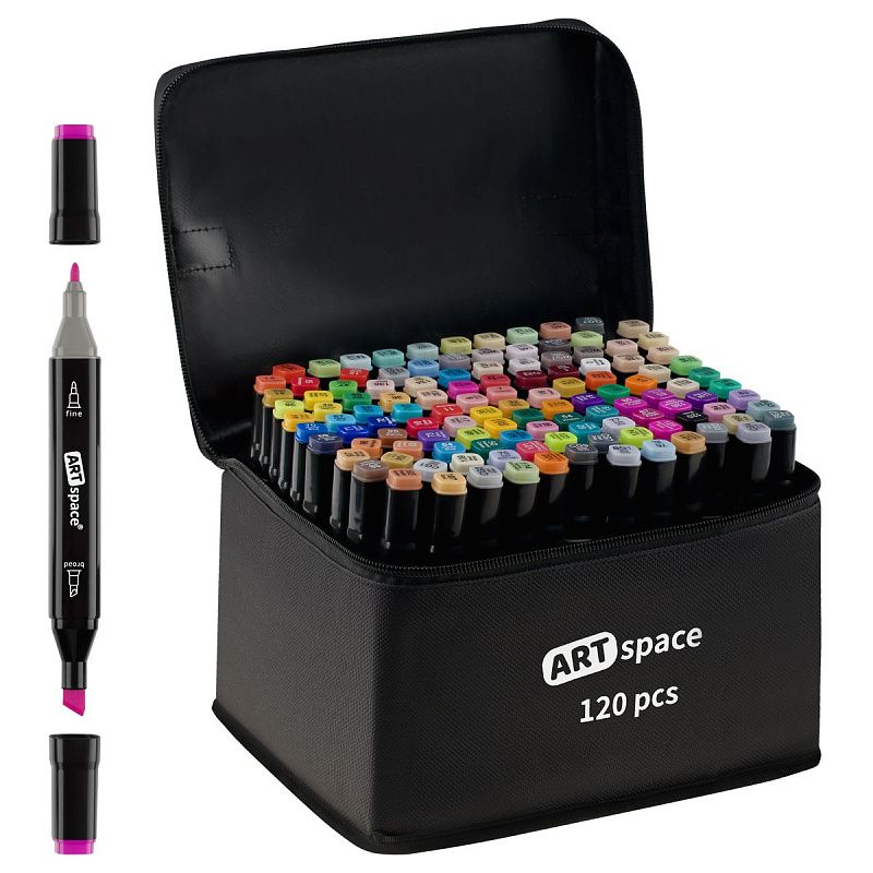 Набор двусторонних маркеров для скетчинга ArtSpace 120цв., основные цвета, пулевид./скош.