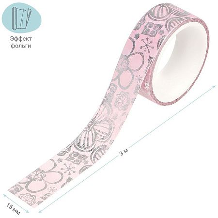 Клейкая лента декоративная MESHU "Pink elegance", 1,5см*3м