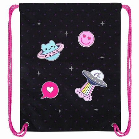 Мешок для обуви BRAUBERG PREMIUM, карман, подкладка, светоотражайка, 43х33 см, Space sweets, 272422 