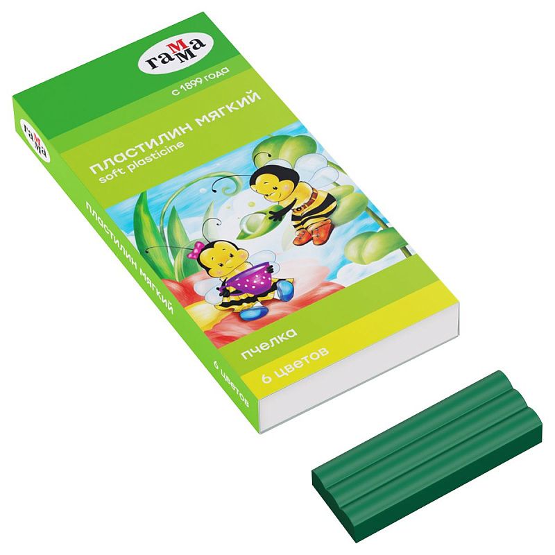 Пластилин восковой мягкий Гамма "Пчелка", 06 цветов, 90г, со стеком, картон. упаковка