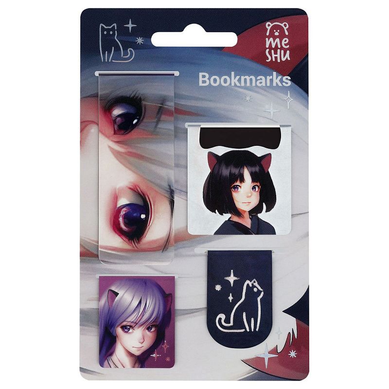 Закладки магнитные для книг, 4шт., MESHU "Neko" 