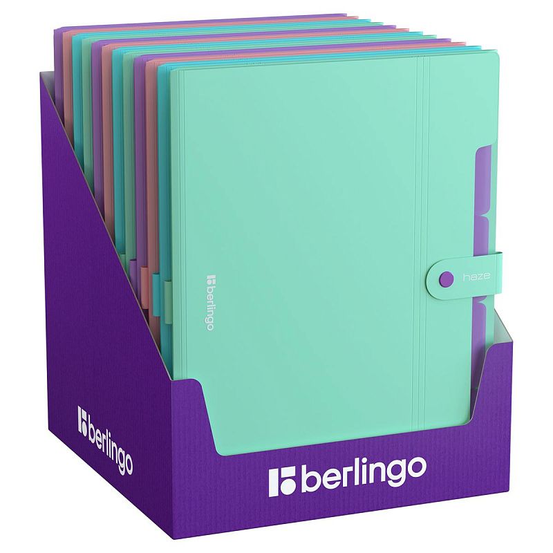 Папка 5 отделений Berlingo "Haze", А4, 600мкм, на кнопке, ассорти, софт-тач 