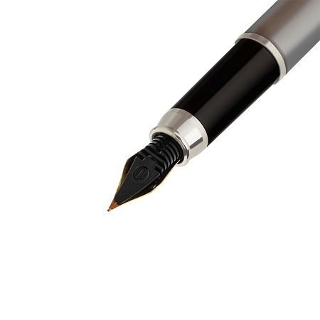 Ручка перьевая Luxor "Sleek" синяя, 0,8мм, корпус серый металлик, футляр 