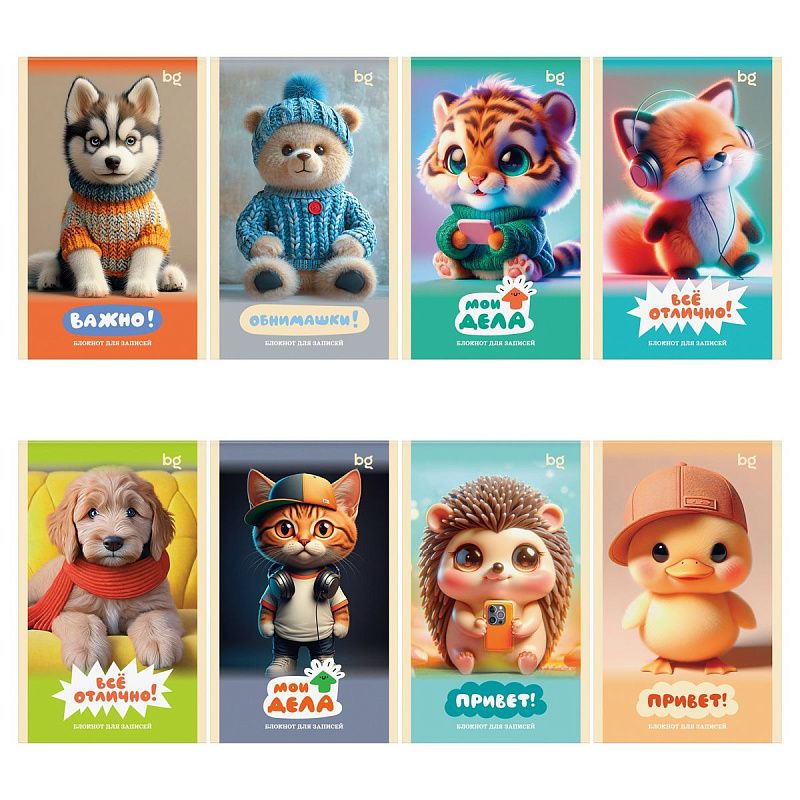 Блокнот А6 32л., на скрепке BG "Милые пушистики"