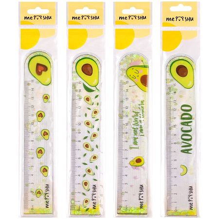 Линейка 15см MESHU "Avocado" ПВХ с блестками, гибкая, ассорти, европодвес 