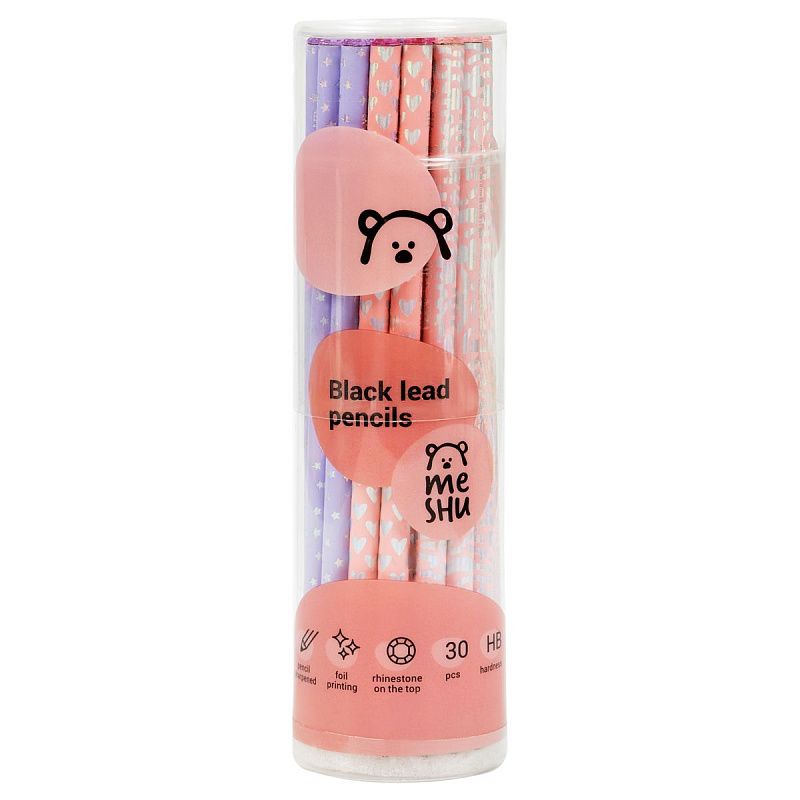 Карандаш ч/г MESHU "Hologram", HB, заточен., c фольгированием, стразы на топе, без ластика, ассорти, туба 