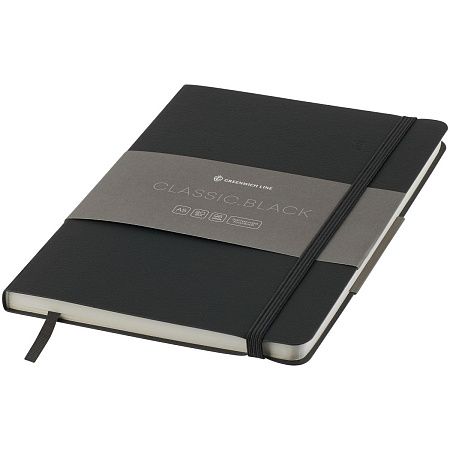 Записная книжка А5 96л. ЛАЙТ, кожзам, Greenwich Line "Classic. Black", с резинкой, блок без линовки