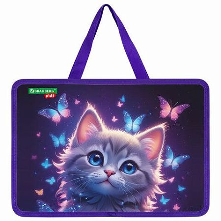 Папка на молнии с ручками BRAUBERG KIDS А4, 1 отделение, пластик, 100 мм, "Curious cat", 273376 
