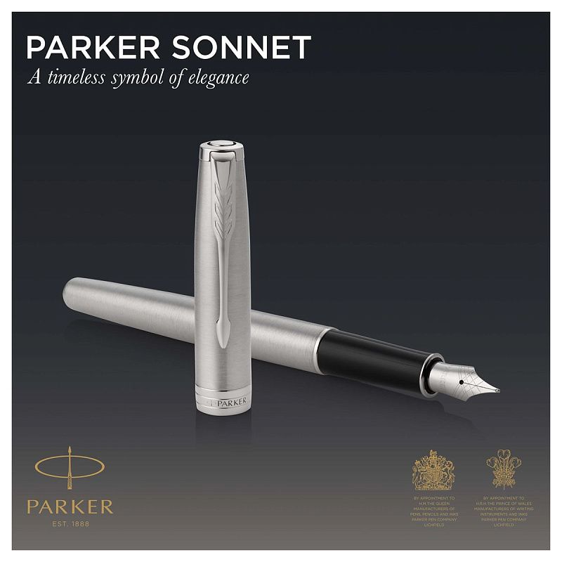 Ручка перьевая Parker "Sonnet Stainless Steel CT" 0,8мм, подарочная упаковка 