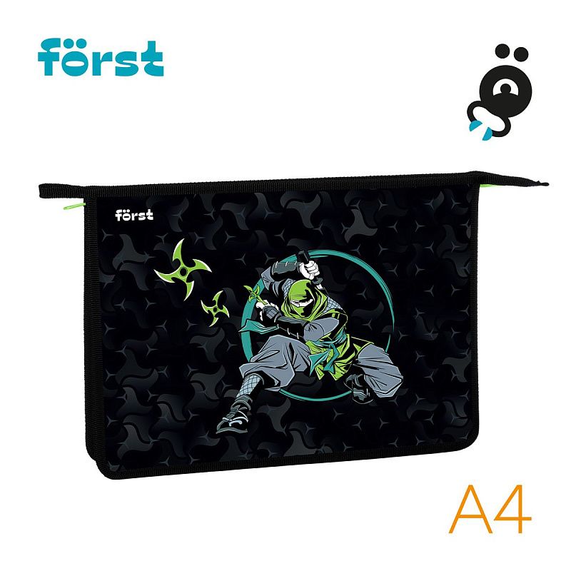 Папка для тетрадей 1 отделение, А4 Först "Ninja", 340*245*40мм, пластик, на молнии 