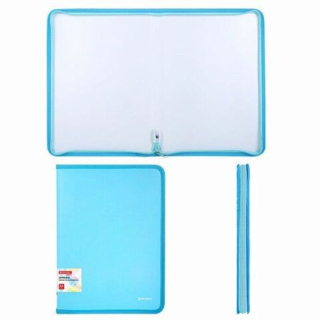 Папка объемная на молнии пластиковая BRAUBERG PASTEL, А4, 330х240 мм, 600 мкм, цвет аквамарин, 271970 
