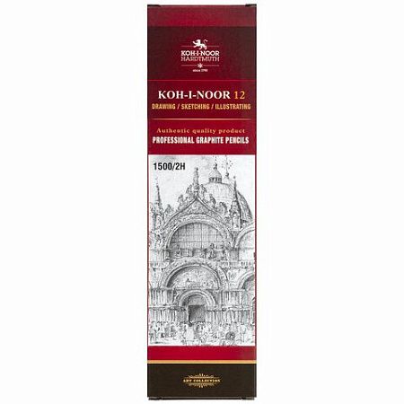 Карандаш чернографитный KOH-I-NOOR 1500, 1 шт., 2H, корпус желтый, заточенный, 150002H01170RU 