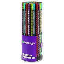 Карандаш ч/г Berlingo "Squares", круглый, с ластиком, заточен., пластиковый, ассорти