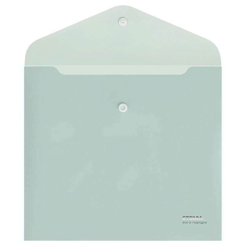 Папка-конверт на кнопке СТАММ "Акцент" А5+, 180мкм, пластик, непрозрачная, эвкалиптовая 