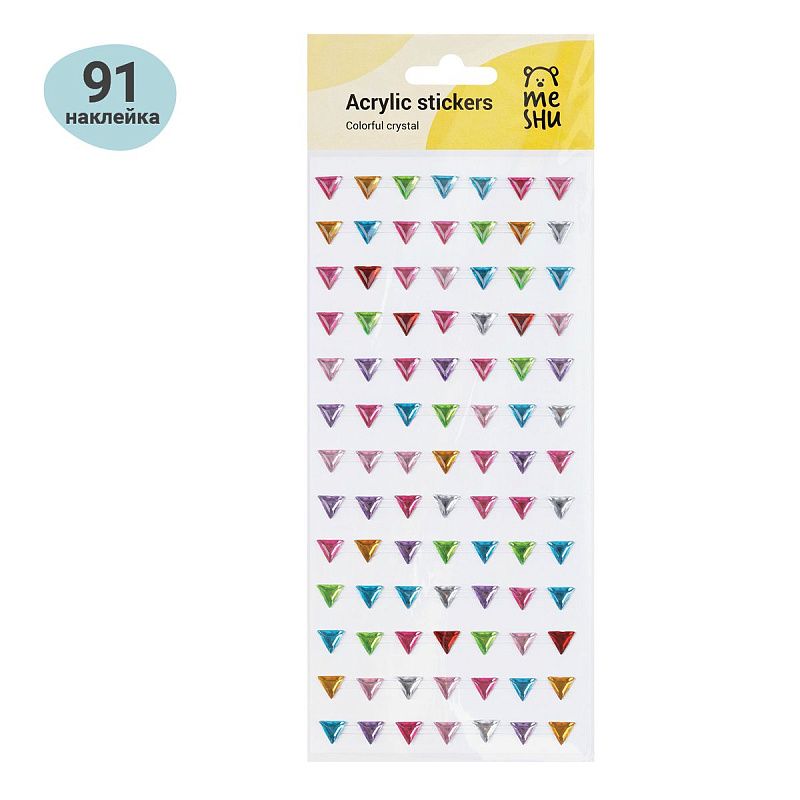 Наклейки акриловые MESHU "Сolorful crystal", 25*10см, стразы, 91 наклейка, инд. уп., европодвес