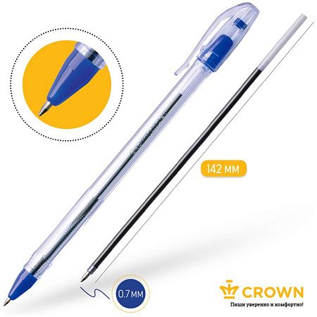 Ручка шариковая Crown "Oil Jell" синяя, 0,7мм, штрих-код 