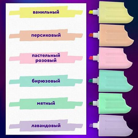 Набор текстовыделителей ЮНЛАНДИЯ "СЛАДКИЕ ИСТОРИИ", 6 ПАСТЕЛЬНЫХ ЦВЕТОВ, линия письма 1-5 мм, 152511 