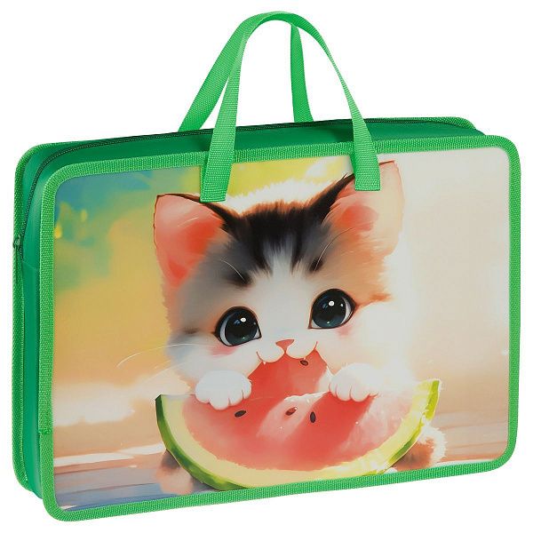 Папка с ручками А4 ArtSpace "Watercolor kitten", пластик, на молнии, 70мм