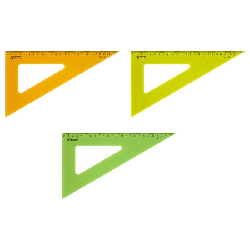 Треугольник 30°, 23см СТАММ, пластиковый, прозрачный, неоновые цвета, ассорти 