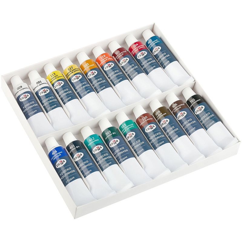 Краски масляные Гамма "Студия" 18 цветов, туба 18мл, картон. упаковка