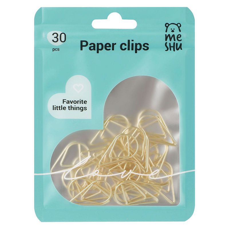 Скрепки фигурные 25мм, MESHU "Little Drops", 30шт., пакет с замком зип лок, европодвес