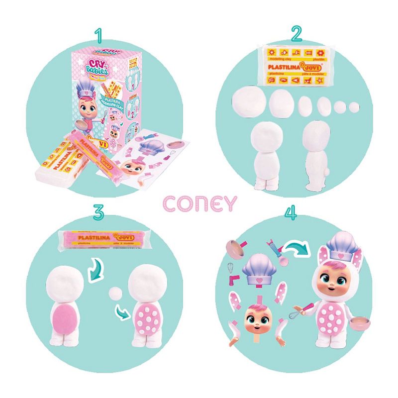 Набор с пластилином Cry Babies JOVI, 2 бруска 2-х цветов 15 и 50 гр, трафарет из картона , ассорти (Coney, Lady, Dotty, Lala)