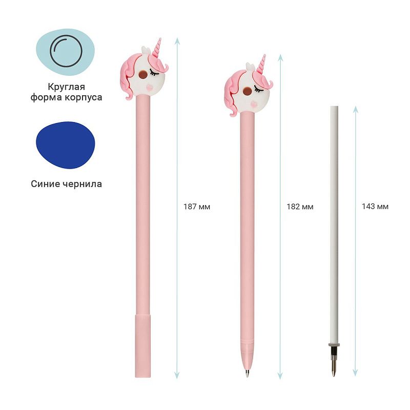 Ручка шариковая MESHU "Sweetheart Unicorn", синяя, 0,7мм, корпус ассорти, с топпером 