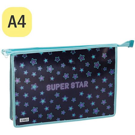 Папка для тетрадей 1 отделение, А4, ArtSpace "Super Star", ламинированный картон, фольга, на молнии 