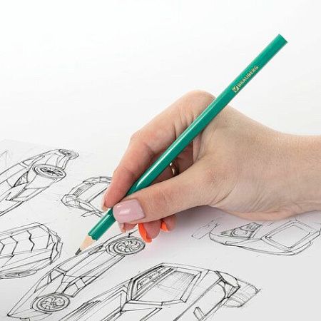 Карандаши чернографитные BRAUBERG НАБОР 12 шт., НВ, без резинки, пластиковый зеленый корпус, 180677 