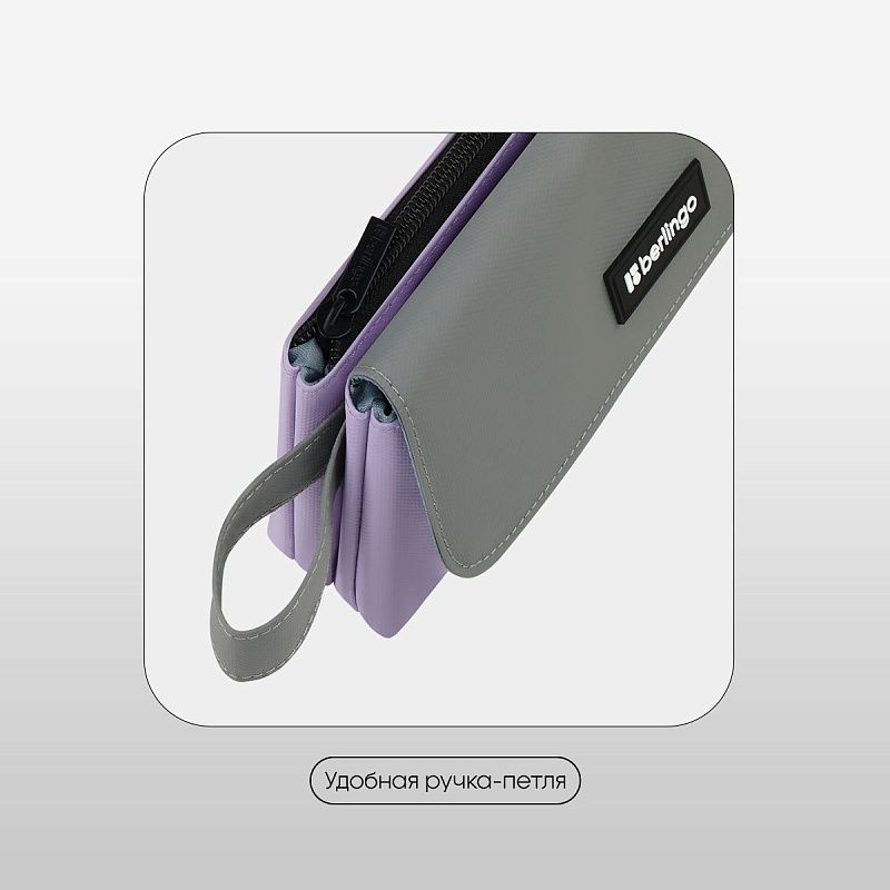 Пенал мягкий 2 отделения, 1 карман, 225*110*45 мм, Berlingo "Lavender", полиэстер с силиконом 