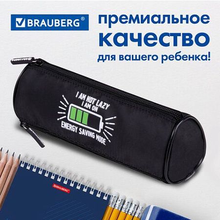 Пенал BRAUBERG, 3 отделения, нейлон, 21х7х7 см, "Battery", 270843 