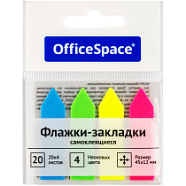 Флажки-закладки OfficeSpace, 45*12мм, стрелки, 20л*4 неоновых цвета, европодвес