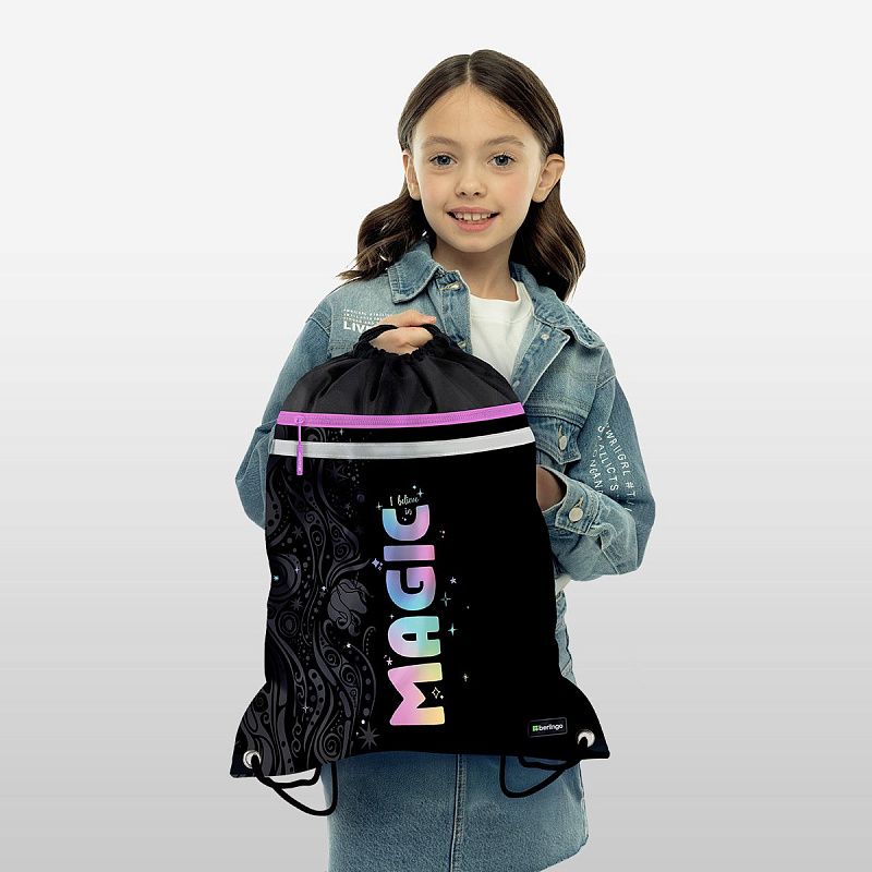 Мешок для обуви 1 отделение Berlingo "Purple Magic", 360*460мм, вентиляционная сеточка , светоотражающая лента, карман на молнии 