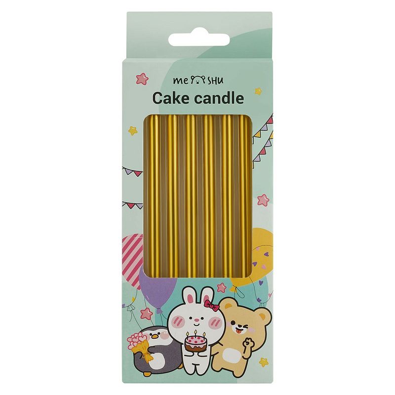 Свечи для торта с держателями MESHU "Straight gold", 11см, 6шт