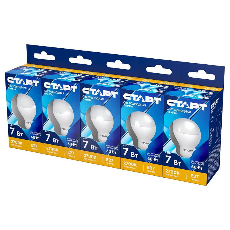 Лампа светодиодная Старт LED, серия "ЭКО" 7W30, тип А "груша", E27, 2700К, теплый свет, 15000ч