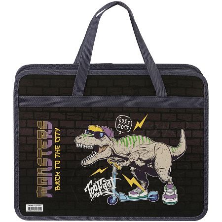 Папка с ручками А4 ArtSpace "Dino", пластик, на молнии, 75мм 