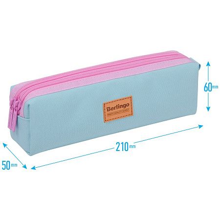 Пенал мягкий 2 отделения, 210*60*50 Berlingo "Pinky blue", полиэстер, цветные молнии 