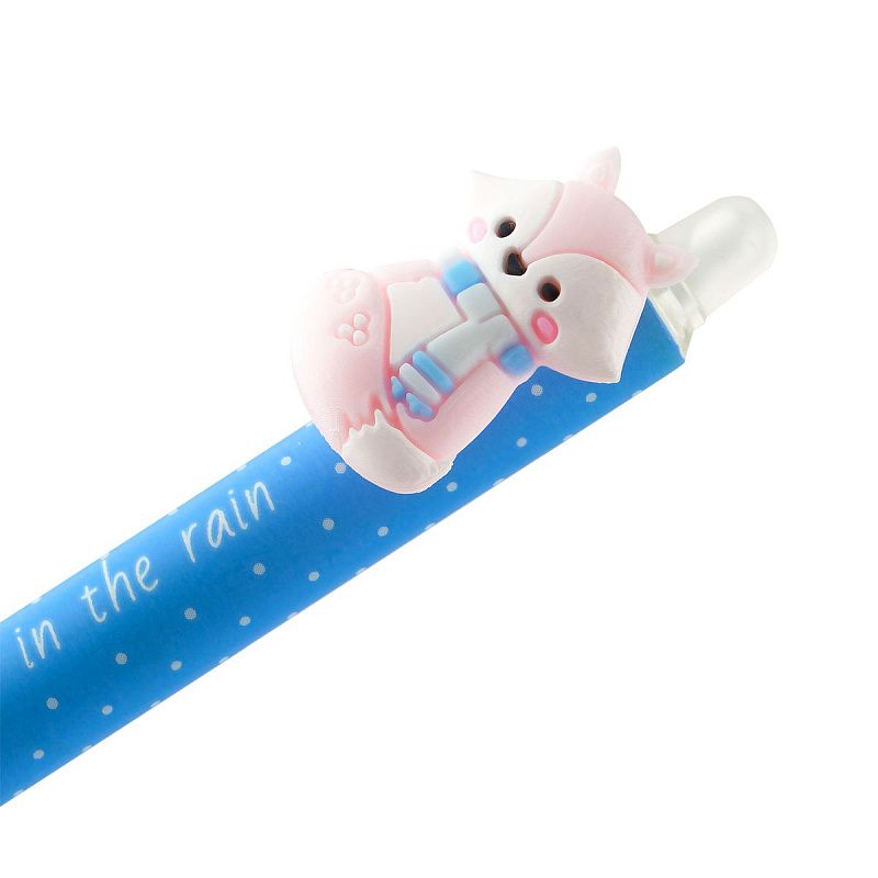 Ручка гелевая стираемая автоматическая MESHU "Funny friends" синяя, 0,5мм, корпус ассорти, с топпером 