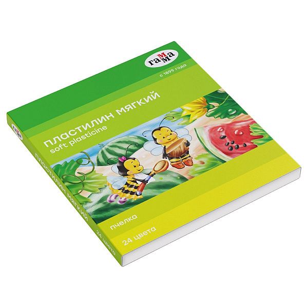 Пластилин восковой мягкий Гамма "Пчелка", 24 цвета, 360г, со стеком, картон. упаковка